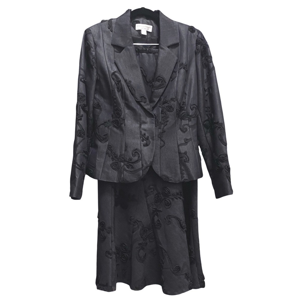 Lena Gabrielle Black 3D Floral Ribbon‎ Applique Skirt Suit Blazer 4 Skirt $29